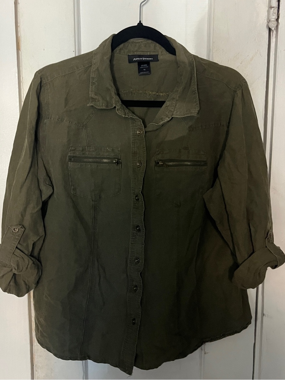 Ashley Stewart Olive Green Button-Up Blouse